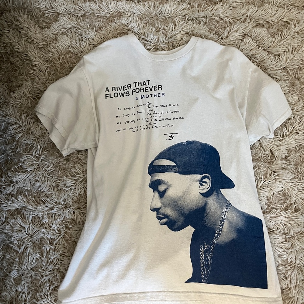Tupac White Graphic T-Shirt with Blue Print